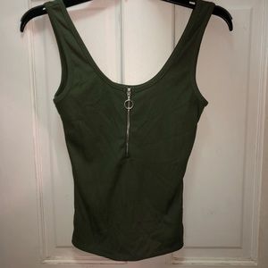 Army Green Tank Top with Zipper 🌿